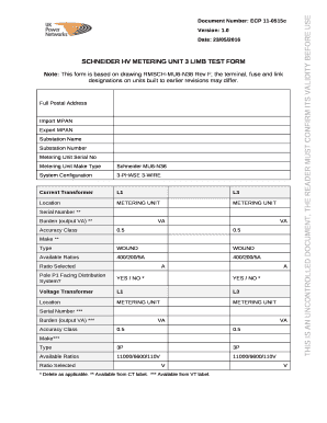 Schneider HV Metering Unit 3 Limb Test Form