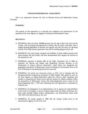 This is an Agreement between the City of Portland (City) and Multnomah County (County)