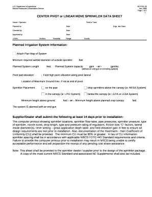 CENTER PIVOT or LINEAR MOVE SPRINKLER DATA SHEET
