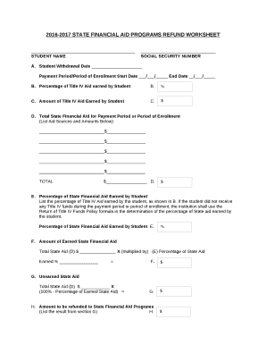 2016-2017 STATE FINANCIAL AID PROGRAMS REFUND WORKSHEET
