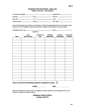 RADIOACTIVE MATERIAL USE LOG