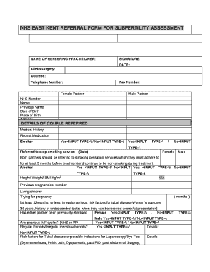 NHS EAST KENT REFERRAL FORM FOR SUBFERTILITY ASSESSMENT
