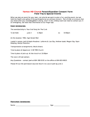 Yarrow MB Church Parent/Guardian Consent Form