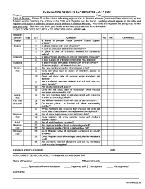 EXAMINATION OF ROLLS AND REGISTER G-10