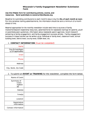 Wisconsins Family Engagement Newsletter Submission Form