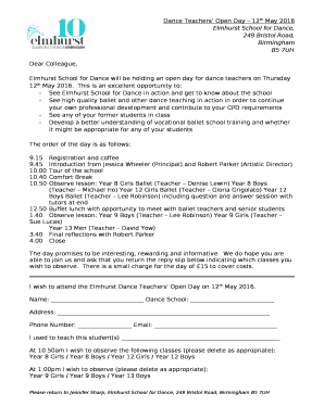 Elmhurst School for Dance will be holding an open day for dance teachers on Thursday 12th May 2016