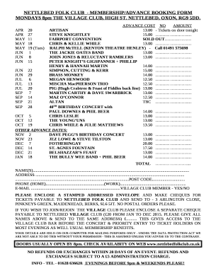 NETTLEBED FOLK CLUB- MEMBERSHIP/ADVANCE BOOKING FORM