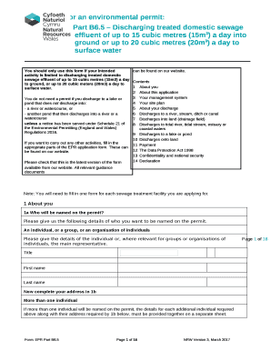 You should only use this form if your intended activity is limited to discharging treated domestic sewage effluent of up to 15 cubic metres (15m3) a day to ground, or up to 20 cubic meters (20m3) a day to surface water