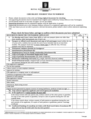 CHECKLIST: TOURIST VISA TO NORWAY
