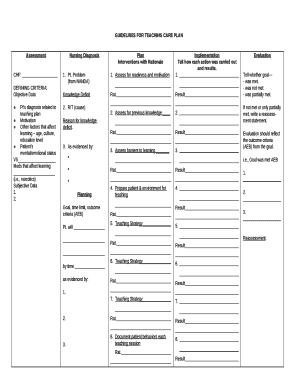 GUIDELINES FOR TEACHING CARE PLAN