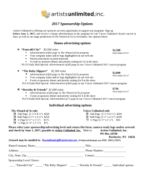 Artists Unlimited is offering our sponsors an extra opportunity to support our programs