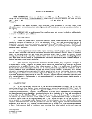 THIS AGREEMENT, entered into and effective as of this day of , 20, (the Effective Date), is by and between Sony Corporation of America, with offices at 550 Madison Avenue, New York, New York 10022 (Sony); and , with an office at (Vendor)
