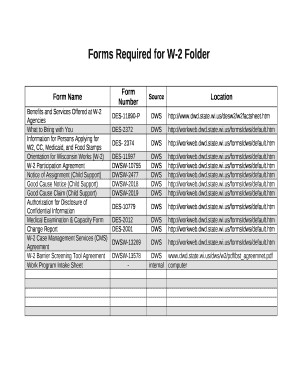 Forms Required for W-2 Folder