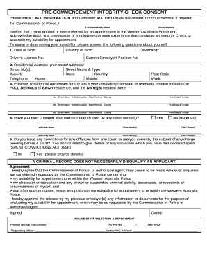 PRE-COMMENCEMENT INTEGRITY CHECK CONSENT