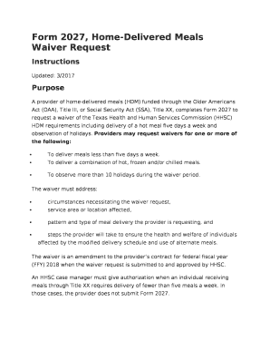 Form 2027, Home-Delivered Meals Waiver Request