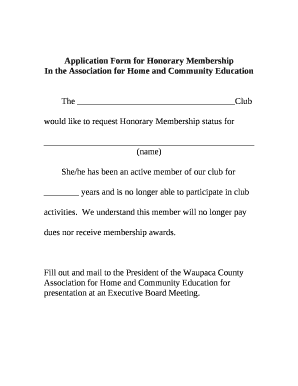 Application Form for Honorary Membership