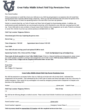 Great Valley Middle School Field Trip Permission Form