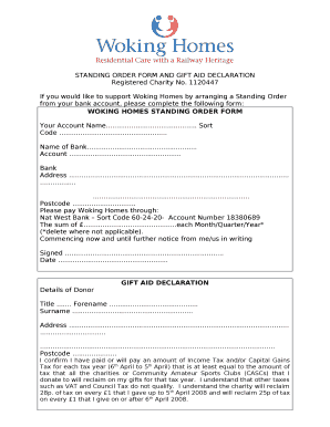 Gift aid declaration template