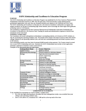 The SAPA Scholarship and Excellence in Education Program was established by the Sino-American Pharmaceutical Professionals Association (SAPA) in 1999