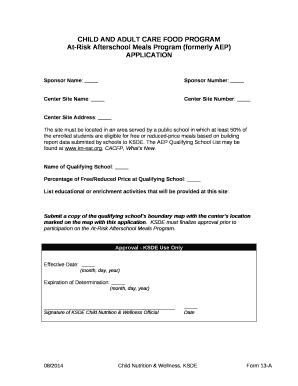 At-Risk Afterschool Meals Program (formerly AEP) APPLICATION