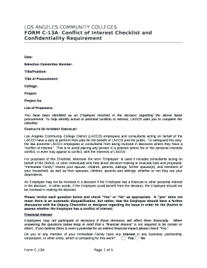 FORM C-13A: Conflict of Interest Checklist and Confidentiality Requirement