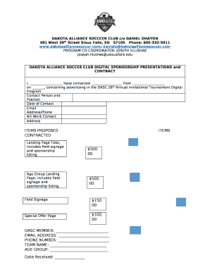 DAKOTA ALLIANCE SOCCER CLUB DIGITAL SPONSORSHIP PRESENTATIONS and CONTRACT