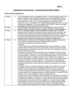 Comments from Schools - Formula Review Data 5/1/2011