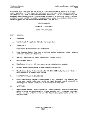 BILCO Type JD-AL H20 double leaf floor access doors are constructed with a channel frame for use in exterior applications or in those situations where there is concern of water or other liquids entering the access opening