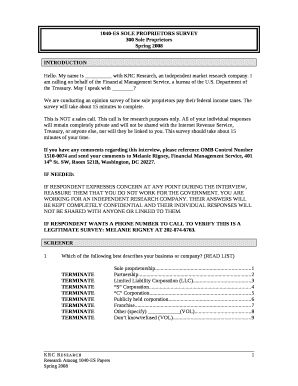 1040-ES SOLE PROPRIETORS SURVEY