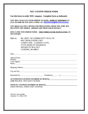 WIC COUPON ORDER FORM