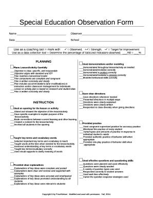 Special Education Observation Form