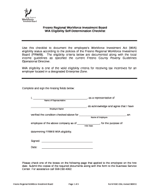 WIA Eligibility Self-Determination Checklist