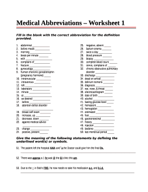 medical abbreviations worksheet 1 answer key Doc Template | pdfFiller