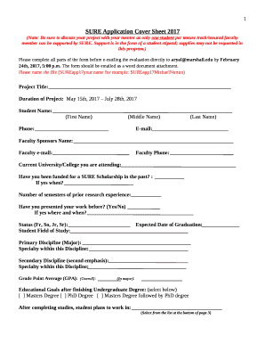 SURE Application Cover Sheet 2017