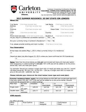 2013 SUMMER RESIDENCE: 30 DAY STAYS (OR LONGER)