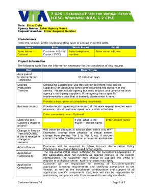 This document is a standard form for Eligible Customers, Customer, to request a Windows and/or Linux virtual machine (VM) service