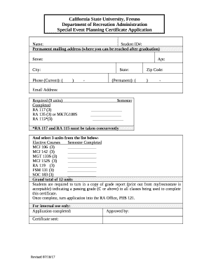 Special Event Planning Certificate Application