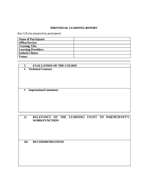 INDIVIDUAL LEARNING REPORT Doc Template | pdfFiller