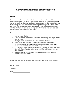 Server Banking Policy and Procedures