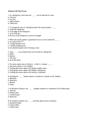 Windows 98 Final Exam