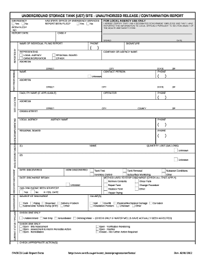 UNDERGROUND STORAGE TANK (UST) SITE - UNAUTHORIZED RELEASE / CONTAMINATION REPORT