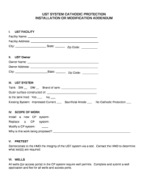 UST SYSTEM CATHODIC PROTECTION INSTALLATION OR MODIFICATION ADDENDUM