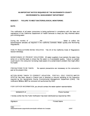 AN IMPORTANT NOTICE REQUIRED BY THE SACRAMENTO COUNTY