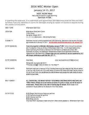 In granting this approval, it is understood and agreed that USA Swimming shall be free and held harmless from any liabilities or claims for damages arising by reason of injuries to anyone during the conduct of the event