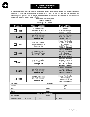 To register for one of the EMT courses listed below, please mark the box next to the course that you are registering for, complete the ination requested at the bottom of this and mail the completed pre-registration together template