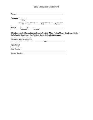 Literature Orals Form
