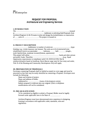 The , a , located at (address), is soliciting bids/Proposals from Architect/Engineer (A & E) teams to plan and design the (rehabilitation or construction of units of