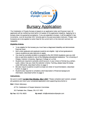 The Celebration of People Bursary is based on an application letter and financial need