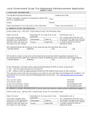 Local Government Scrap Tire Abatement Reimbursement Application