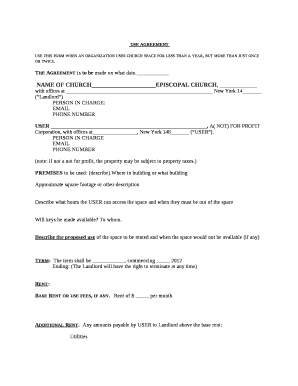 Use this form when an organization uses church space for less than a year, but more than just once or twice